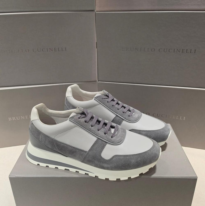 Brunello Cucinelli Men’s Suede Low-Top Sneakers Gray Charcoal
