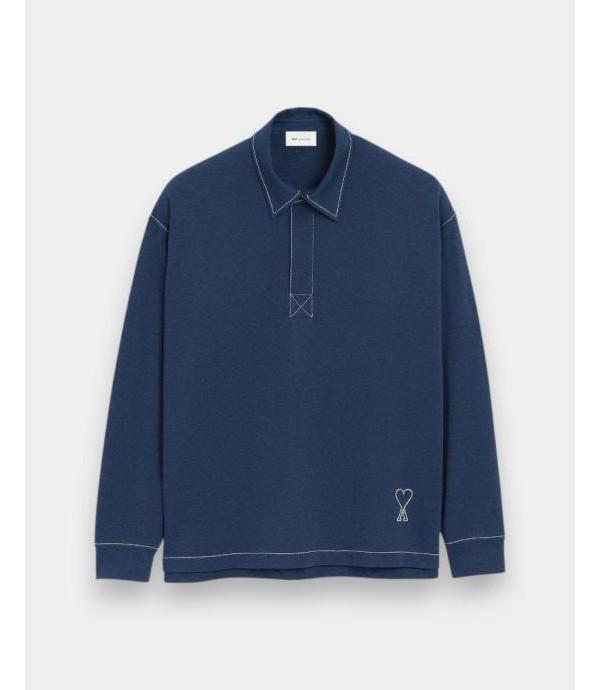 AMI Cotton Long Sleeve Ami de Coeur Polo Shirt