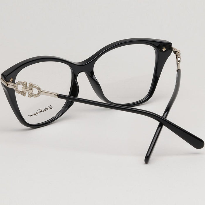 Ferragamo Black Cat Eye Acetate Eyeglass Frames with Logo SF2937R 001