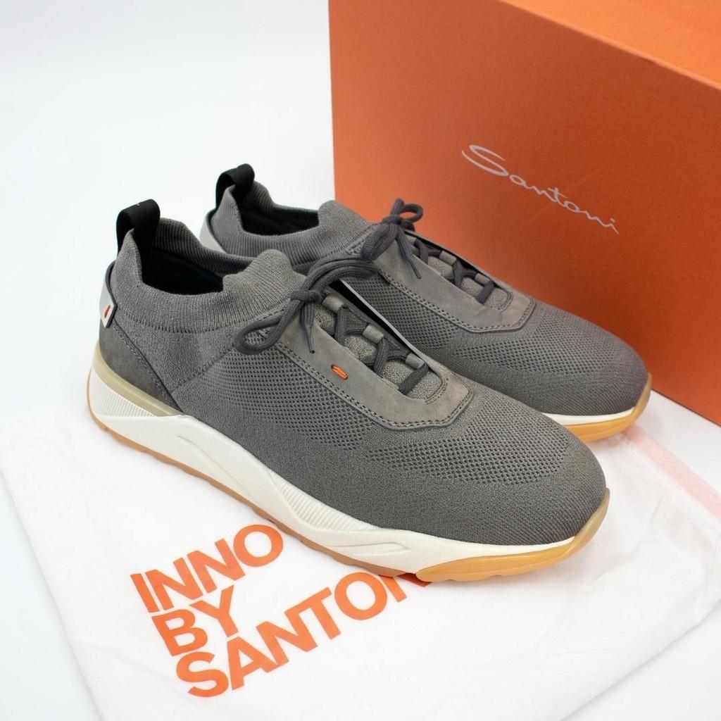 SANTONI Men’s Grey Knit Sneakers MBIO21601