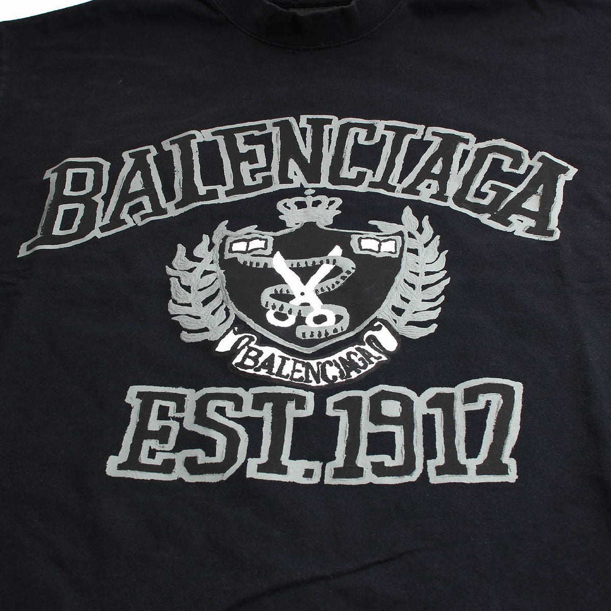 BALENCIAGA College Logo Washed Black Short Sleeve T-Shirt