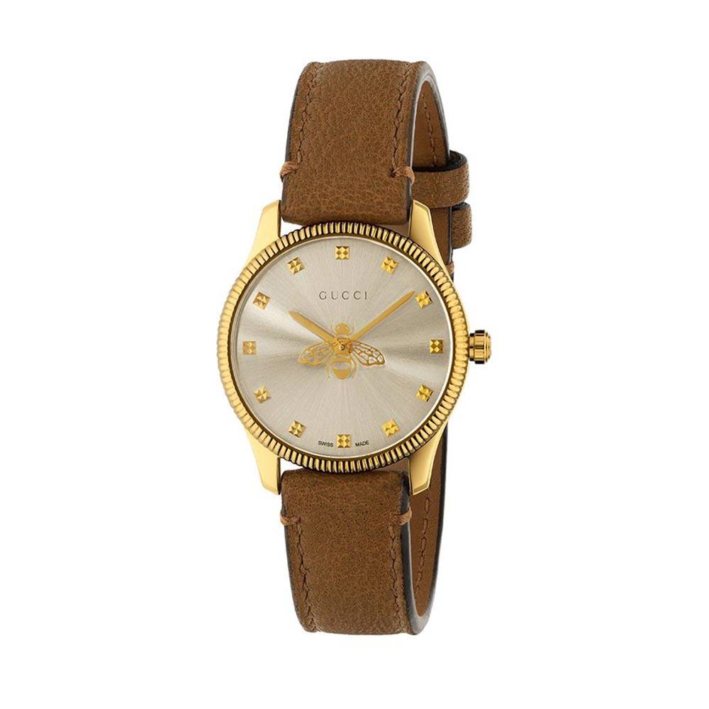 GUCCI G-Timeless Bee Brown Gold Women’s Leather Watch YA1265022