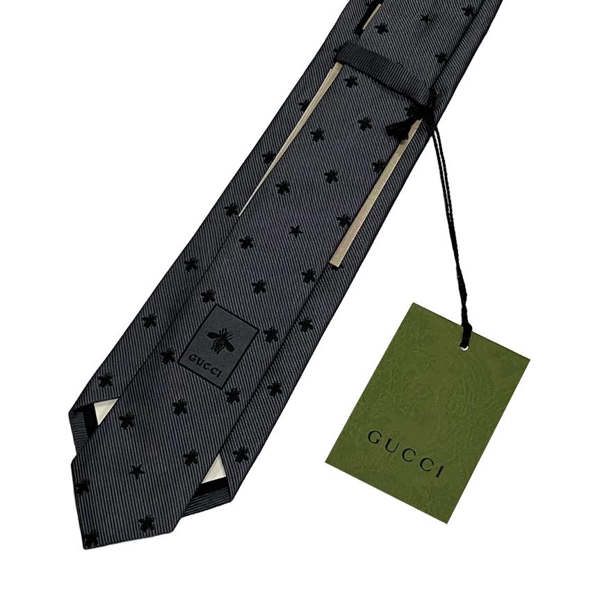 GUCCI Bee Pattern Silk Tie Gray