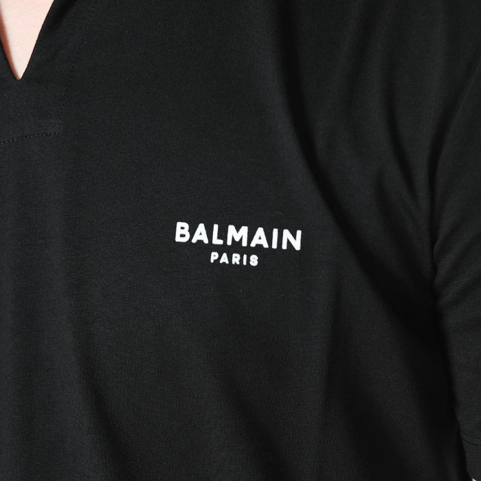 Balmain Velvet Logo Cotton Short-Sleeve Polo Shirt Black