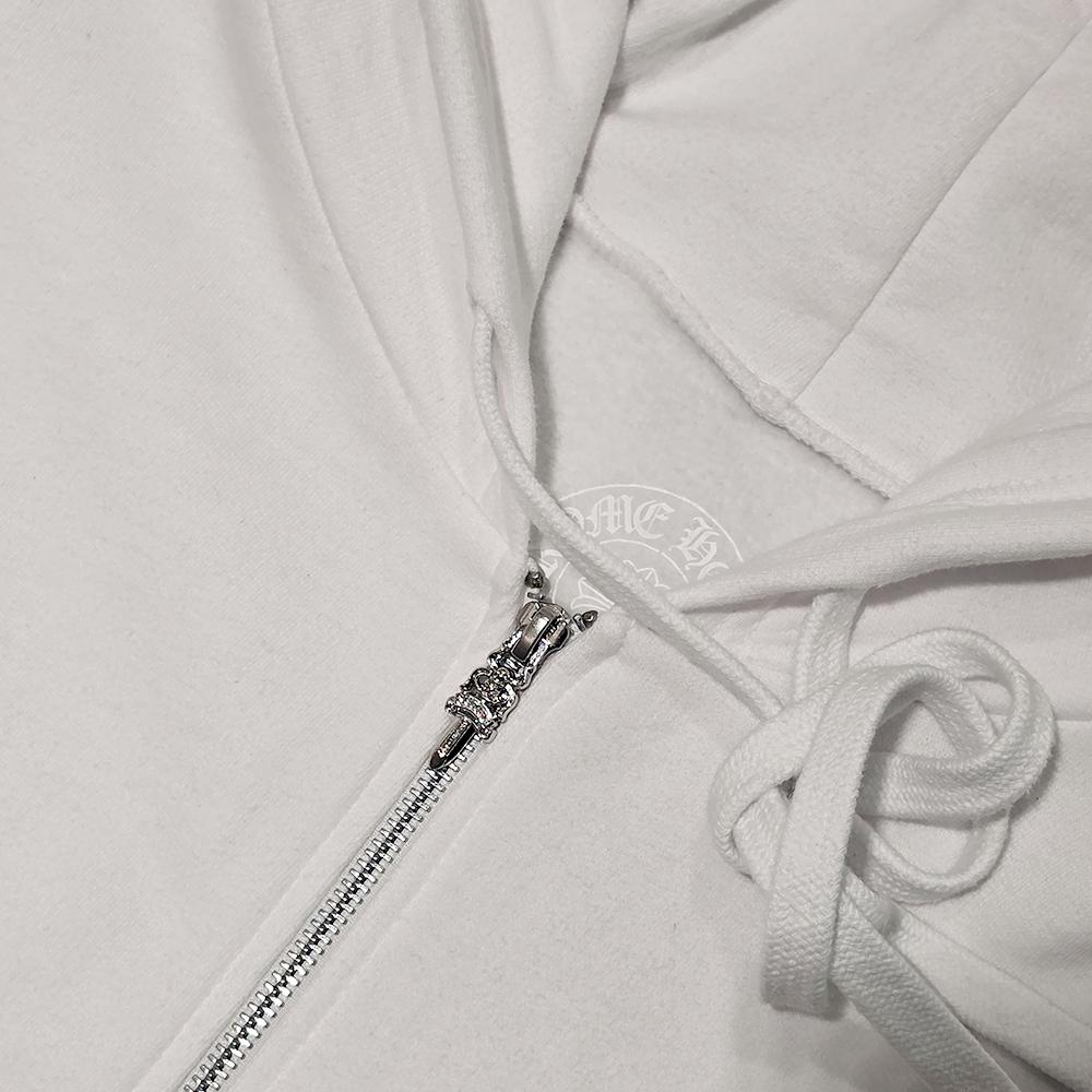 Chrome Hearts White Zip-Up Hoodie Horseshoe Floral Unisex