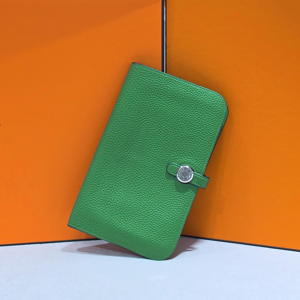 HERMES Togo Leather Dogon Duo Long Wallet Green Palladium Hardware