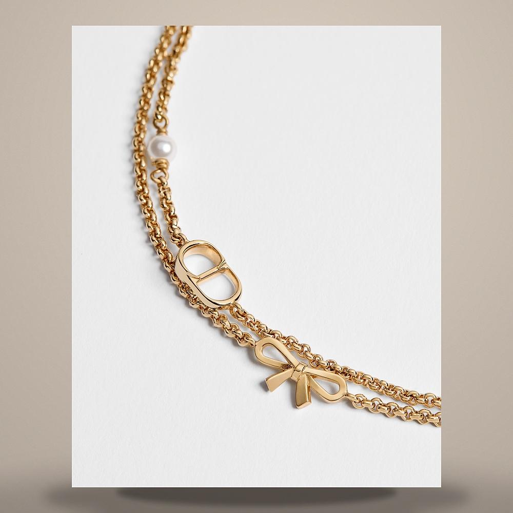 DIOR CD Mini Bow Bracelet Gold-Finish Metal White Resin Pearl B3414WOMRS D301