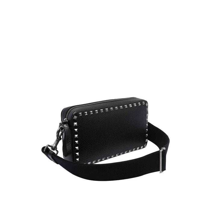 VALENTINO Rockstud Unisex Leather Crossbody Shoulder Bag Black