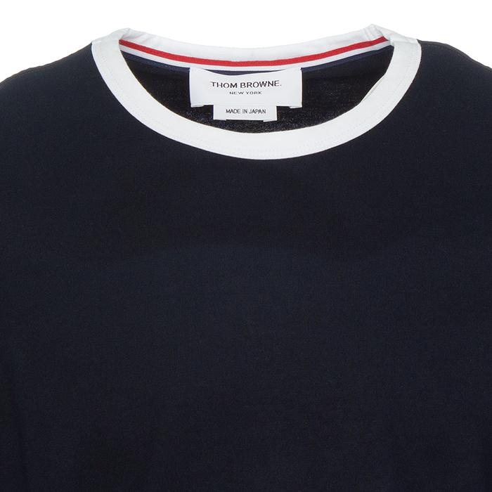 THOM BROWNE Ringer Cotton Tricolor Stripe Short Sleeve T-Shirt