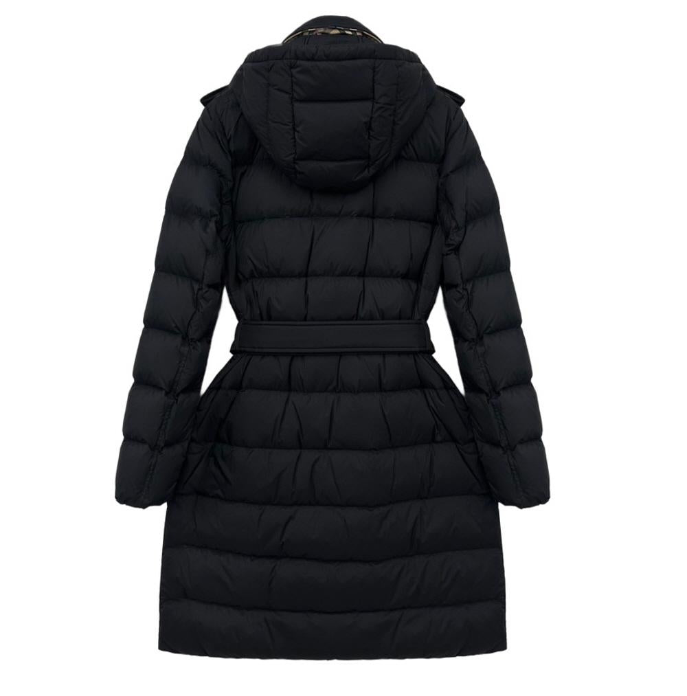 BURBERRY Belted Mid-Length Down Puffer Coat for Women Black