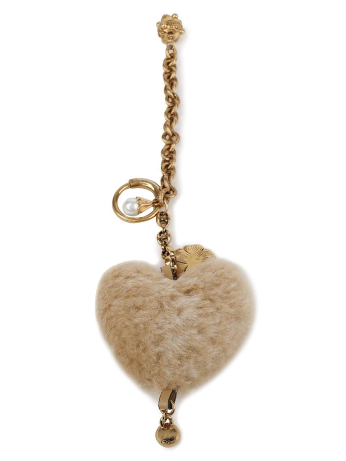 Chloe Brass Heart Shearling Bag Charm Keyring CH25WK169 Q49 24M