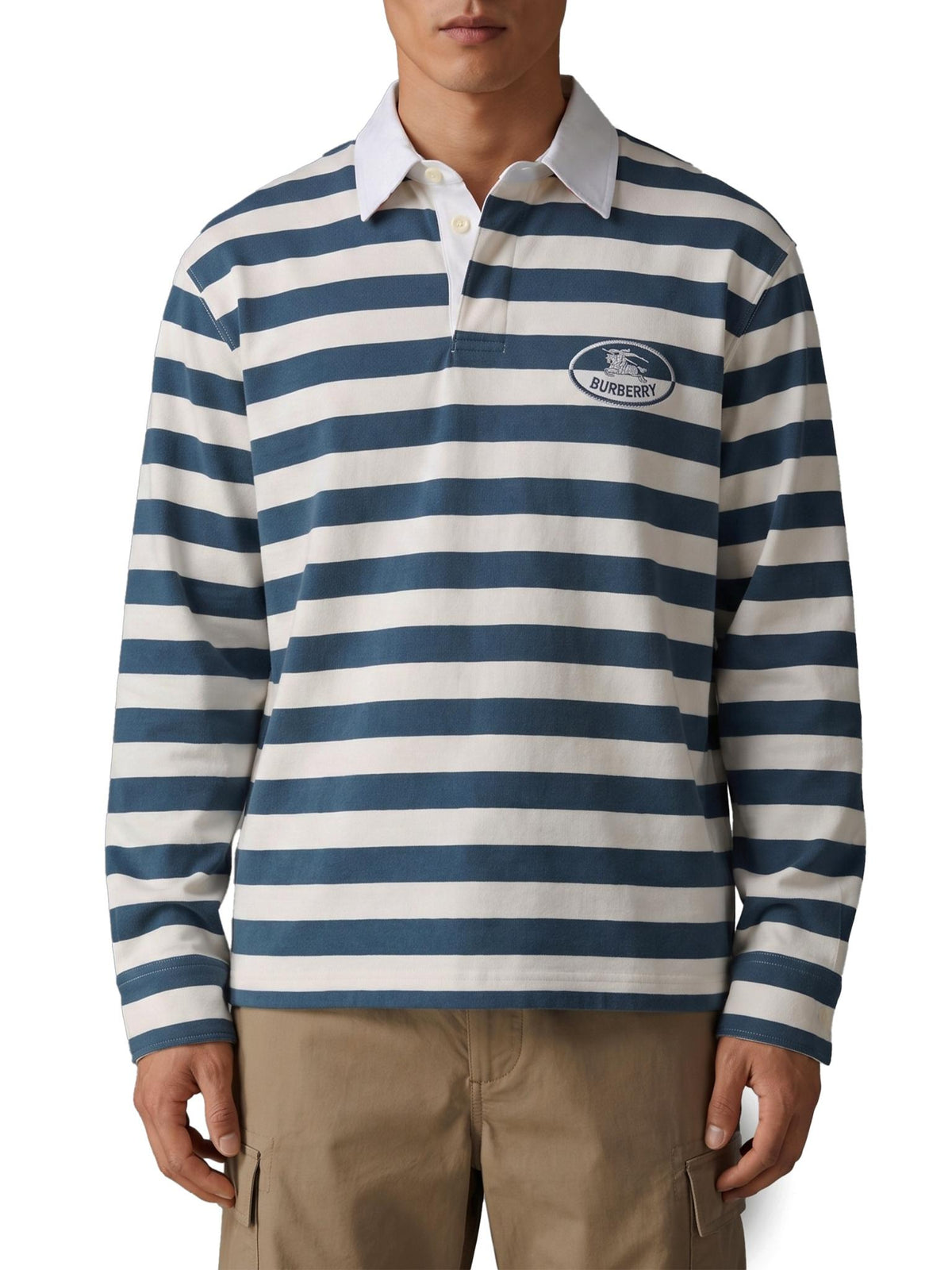 BURBERRY Long Sleeve Button-Down Shirt Men’s Cotton Navy