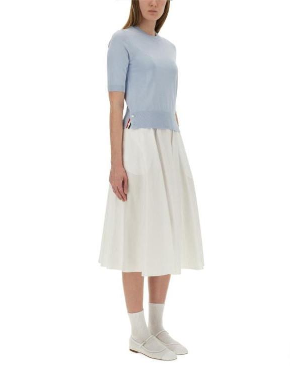 THOM BROWNE Jersey Stitch Pointelle 4-Bar T-Shirt Navy Women