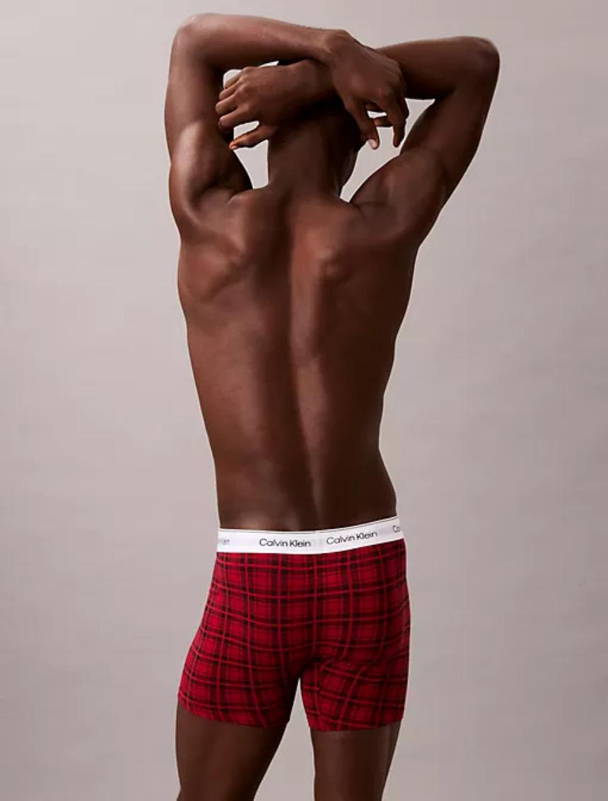 Calvin Klein Men’s Long Trunks Holiday Limited Edition Red Check Cotton