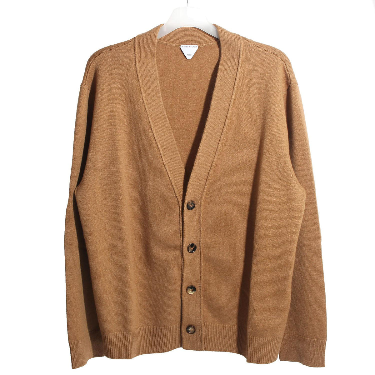 Bottega Veneta Camel Cashmere Cardigan with Elbow Leather Patc 816240 V2MM0 7802