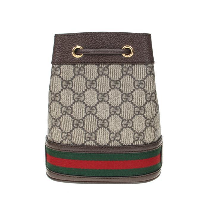 GUCCI Ophidia GG Mini Bucket Bag Brown Canvas Leather Shoulder Bag