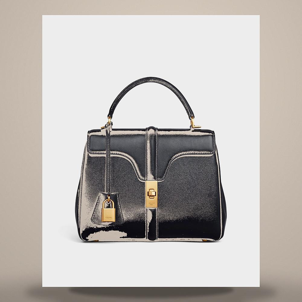 CELINE Small 16 Bag Satin Calfskin Black Crossbody Bag