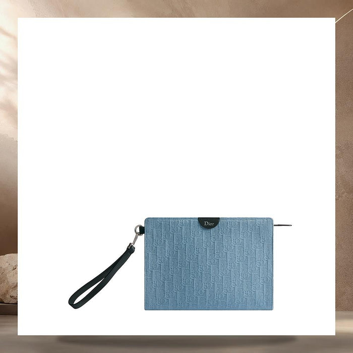 DIOR Light Blue Oblique Jacquard A5 Triangle Pouch 2ESCA679SLEH522