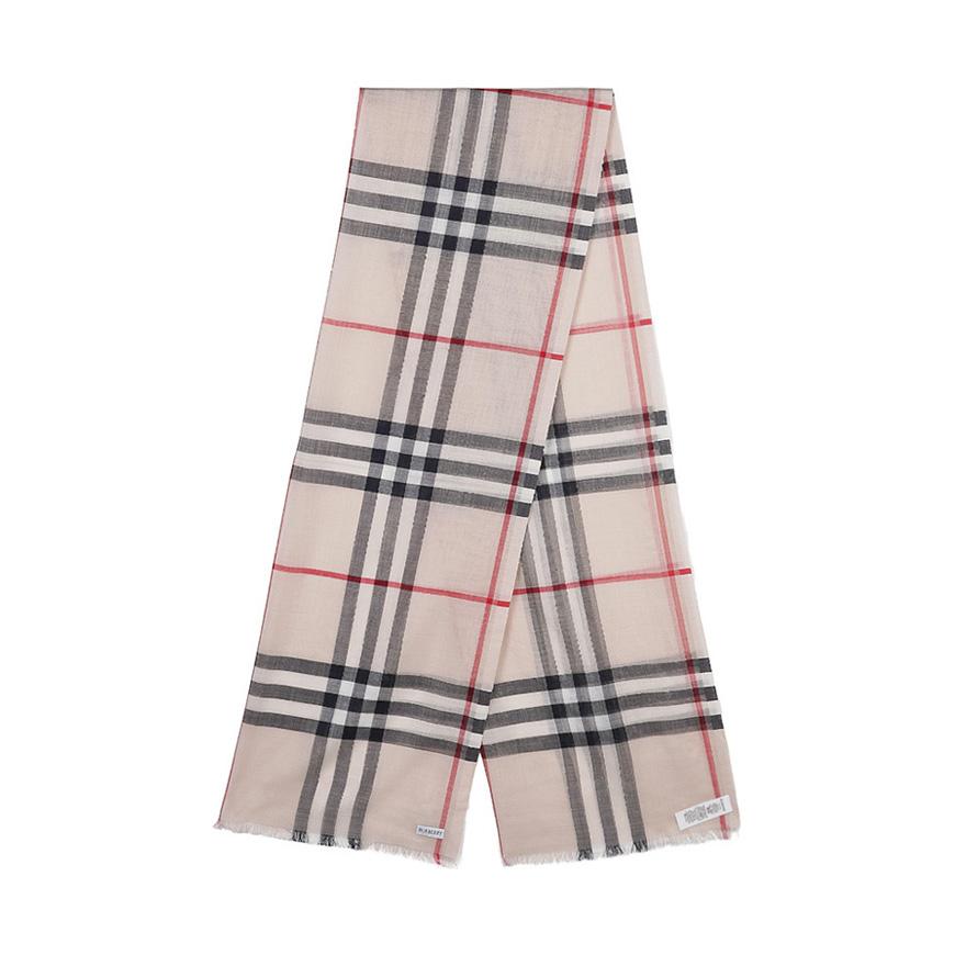 BURBERRY Women’s Check Wool Silk Scarf Green Gauze