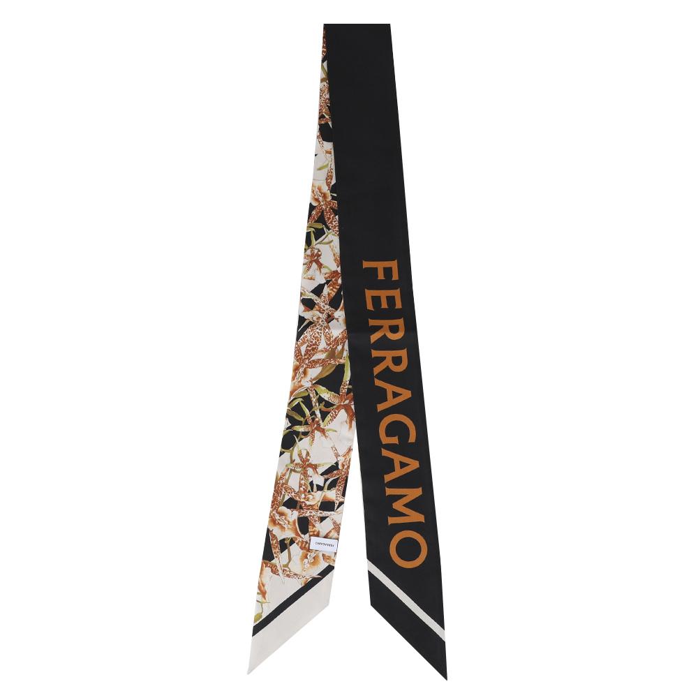 Ferragamo Gaia Print Silk Scarf Ivory Black 32 1242 001