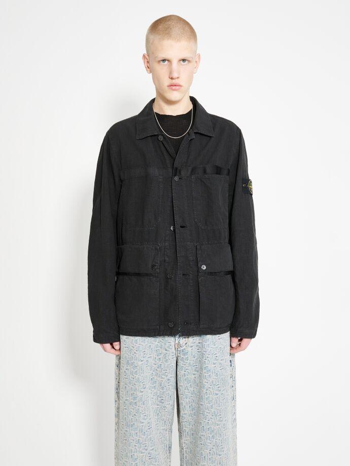 STONE ISLAND Black Tela Lino Nylon-TC Shirt Jacket for Men