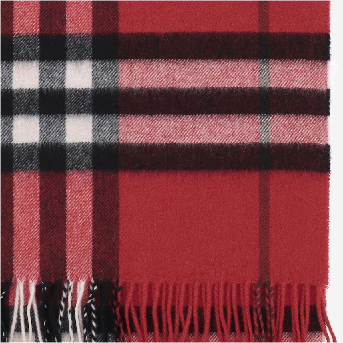 BURBERRY Red Check Wool Scarf