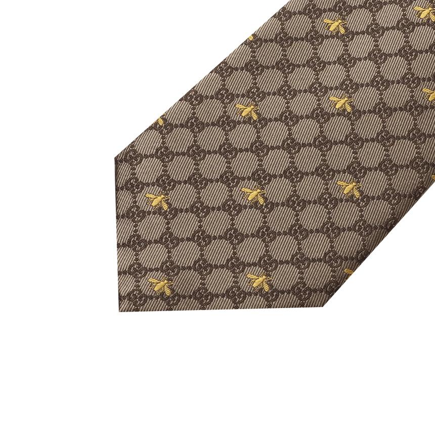 GUCCI GG Bee Pattern Beige Silk Tie