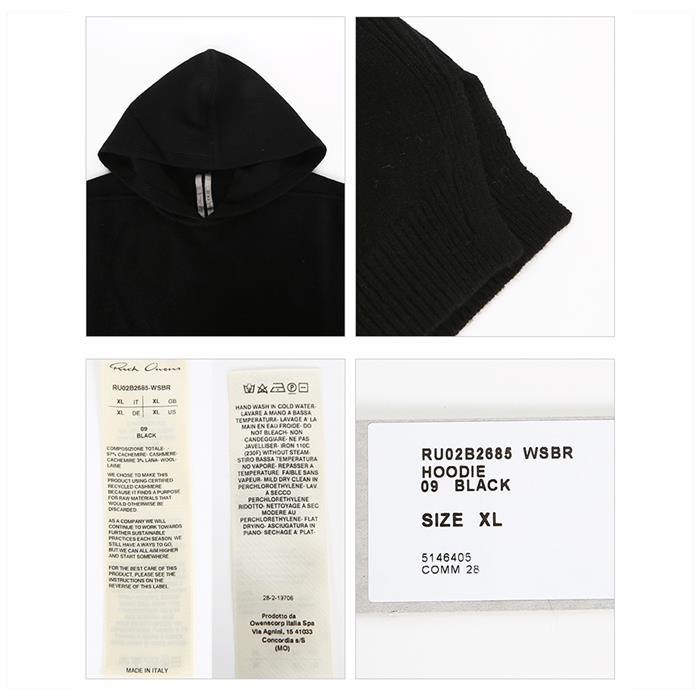 Rick Owens Black Cashmere Wool Hooded T-Shirt