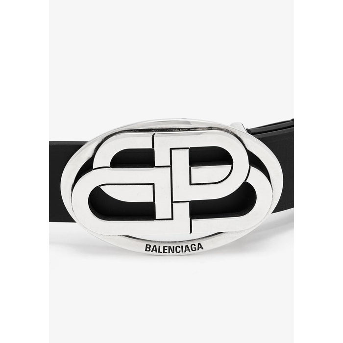 BALENCIAGA Oval BB Logo Leather Belt Black Men
