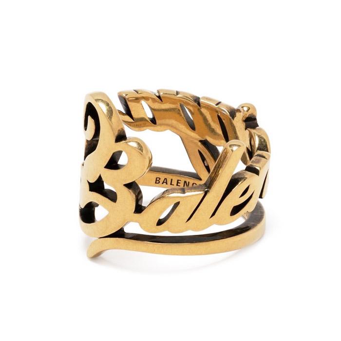 BALENCIAGA Antique Effect Typo Ring Silver Unisex Jewelry