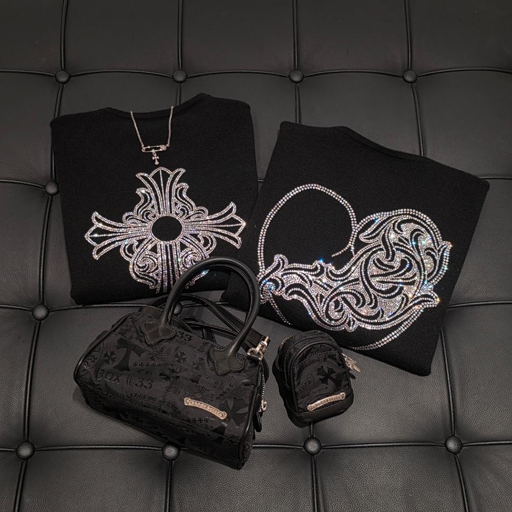 Chrome Hearts Swarovski Rhinestone Cashmere Heart Cardigan Black Women
