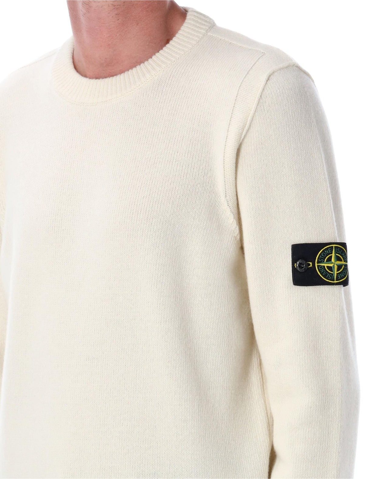 STONE ISLAND Wool Round Neck Knit Sweater Navy Men