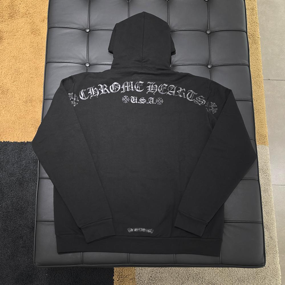 Chrome Hearts Black Glitter Horseshoe Floral Hoodie Unisex
