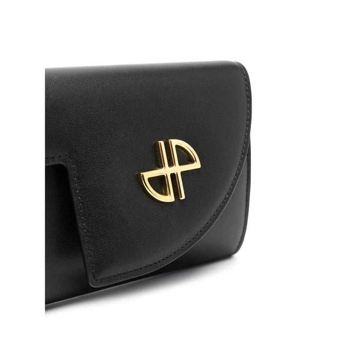 PATOU Chain Clutch Crossbody Shoulder Bag Black Leather