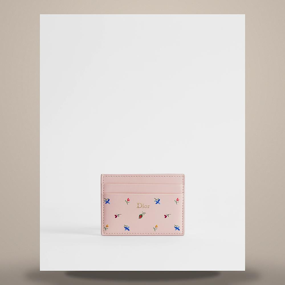 DIOR Dioramour Pink Lambskin Card Holder Multicolor Floral Print S2400OUJE M03I