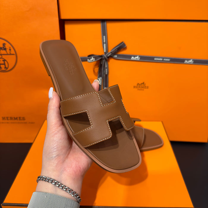 HERMES Oran Sandals Slippers Calfskin Gold
