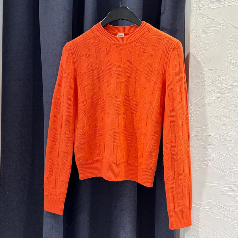 HERMES H Logo Long Sleeve Wool Crewneck Sweater Etoupe