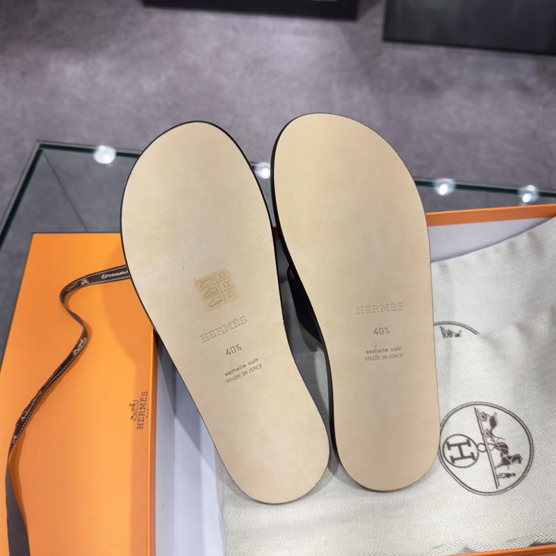 HERMES Izmir Sandals Calfskin Epsom Leather Navy Men's Slippers