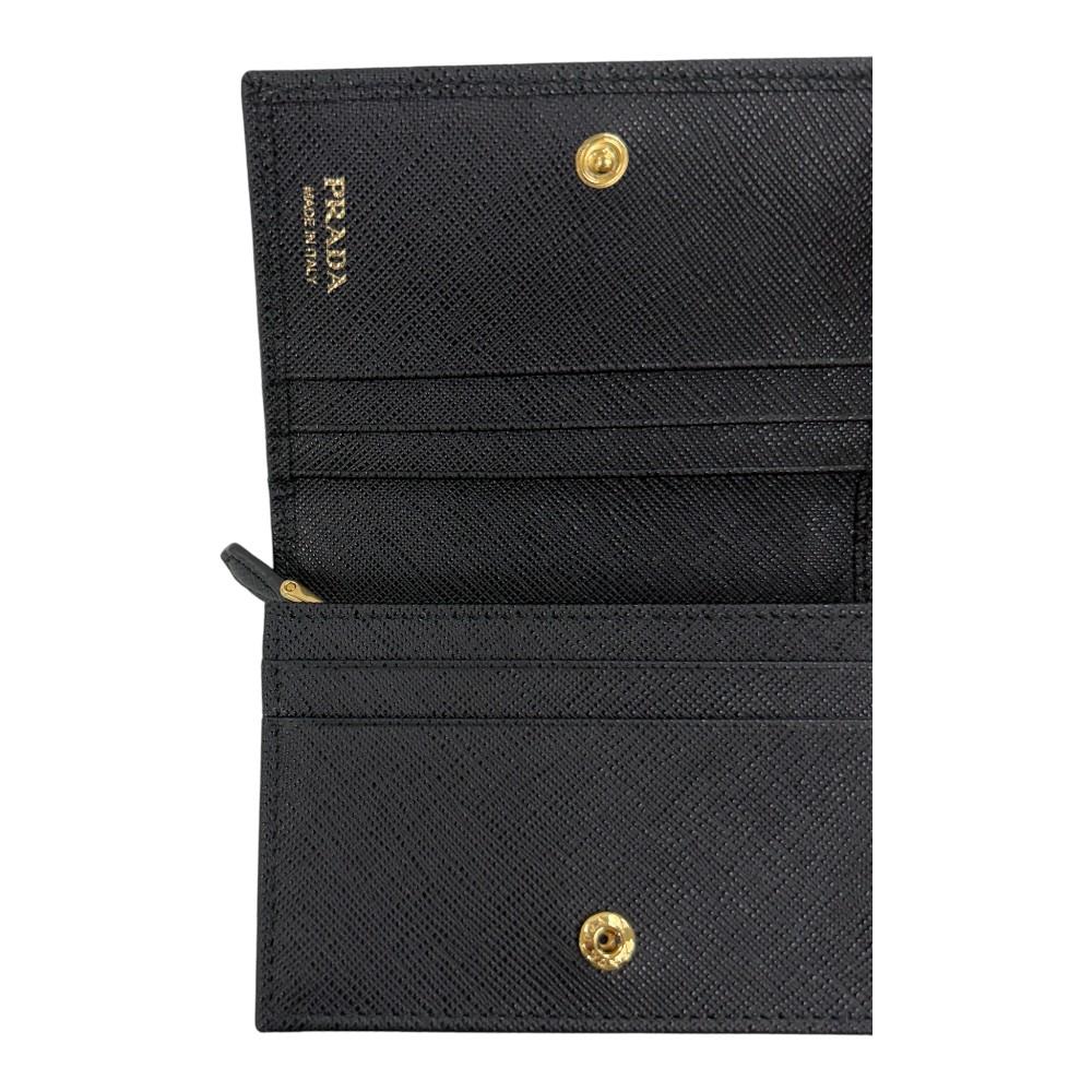 PRADA Saffiano Leather Triangle Logo Small Bifold Wallet