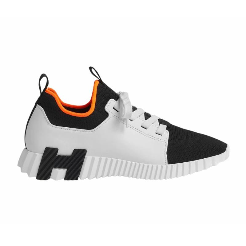 HERMES Men’s Depart Sneakers Knit Calfskin Black H Black Orange Low Top