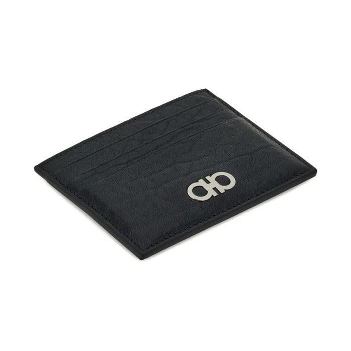 Ferragamo Gancini Leather Card Holder Black Men’s Wallet Accessory