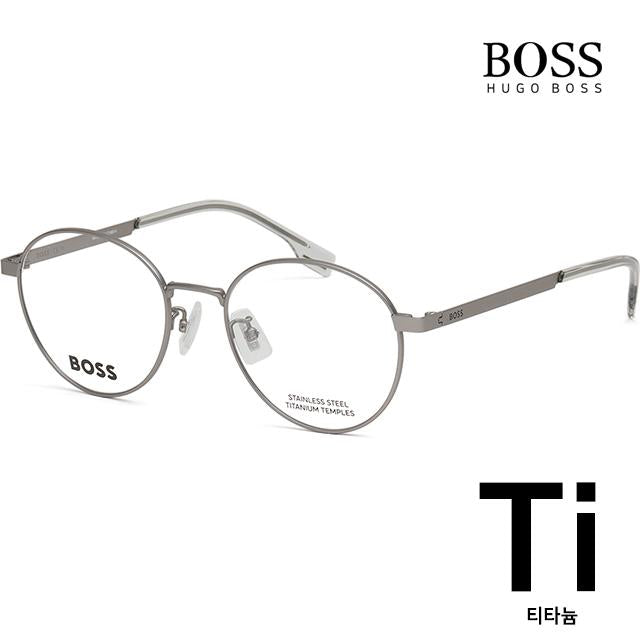 HUGO BOSS Titanium Round Eyeglass Frames Matte Silver Asian Fit BOSS1475F R81
