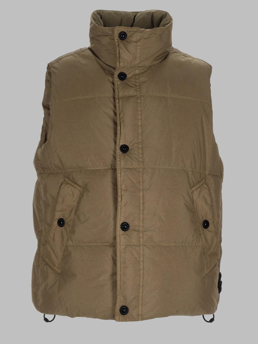 STONE ISLAND Down Vest Men FW26 Black Ripstop Sleeveless Jacket