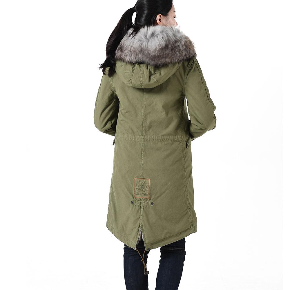 Mr & Mrs Khaki Raccoon Fur Trim Rabbit Fur Parka Jacket