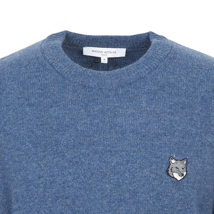 Maison Kitsune Fox Head Wool Crewneck Sweater Men Gray PM00803 KT1006 0331