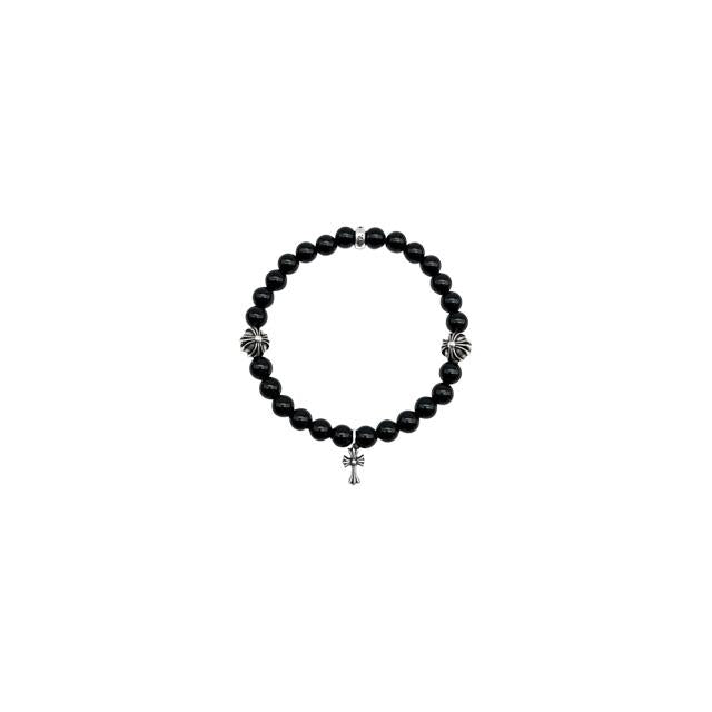 Chrome Hearts 6mm Obsidian 5-Bead Unisex Bracelet