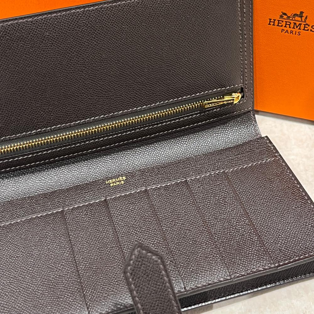 HERMES Béarn Long Wallet Epsom Vibrant Brown Gold Hardware