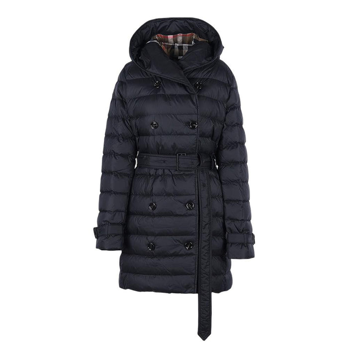 BURBERRY Black Whitley Belted Hooded Half Puffer Jacket