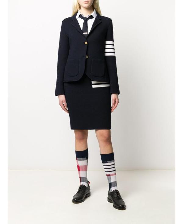 THOM BROWNE 4-Bar Stripe Link Stitch Merino Wool Pencil Midi Skirt