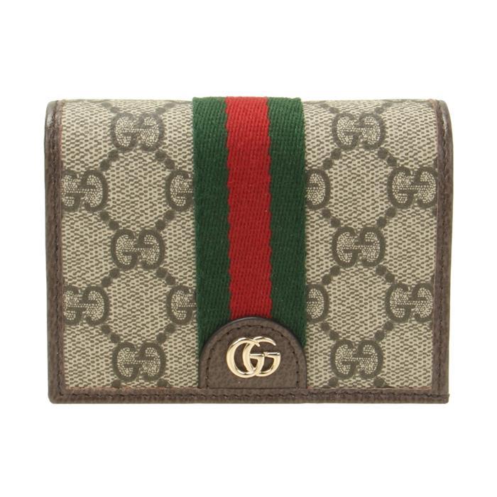 GUCCI Ophidia Small Wallet Beige Canvas GG Supreme Trim Brown Leather